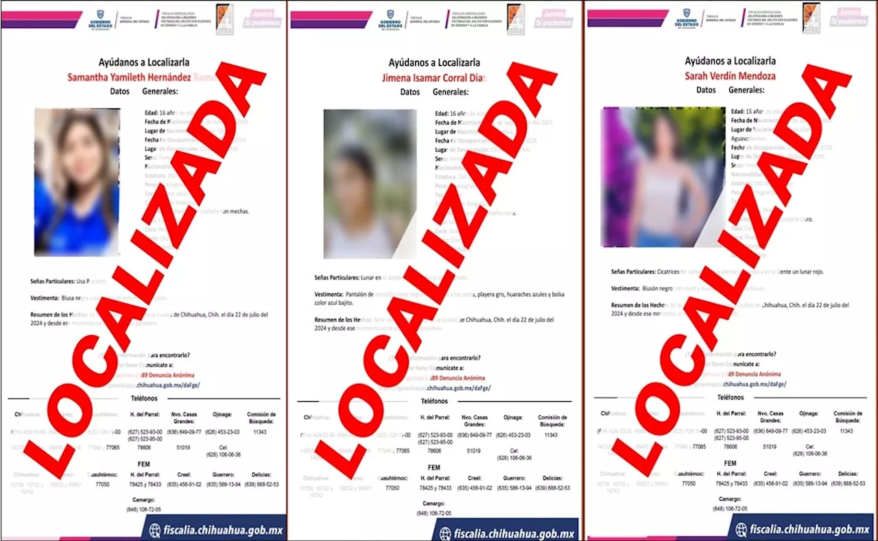 Localizan a las tres jóvenes reportadas como desaparecidas en Chihuahua