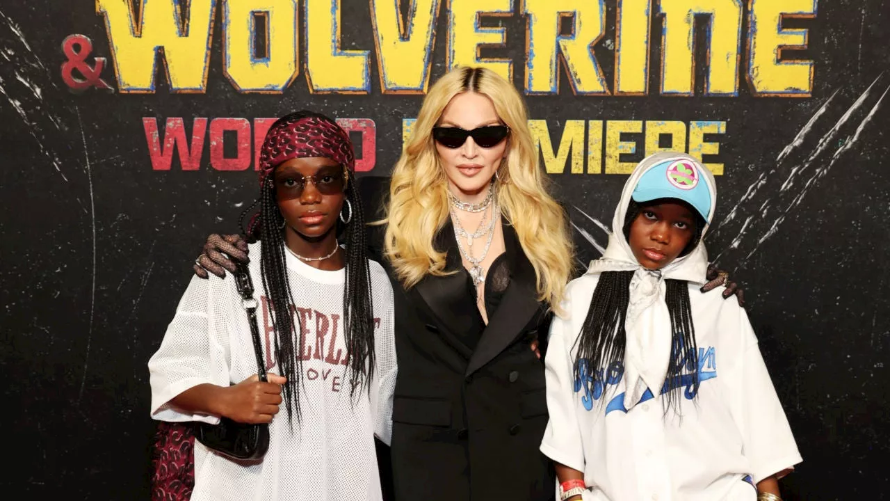 Madonna Makes Rare Red Carpet Appearance With Twins Stella and Estere at 'Deadpool & Wolverine' Premiere