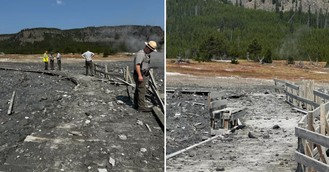 Surprise blast of rock, water and steam sends dozens running for safety in Yellowstone