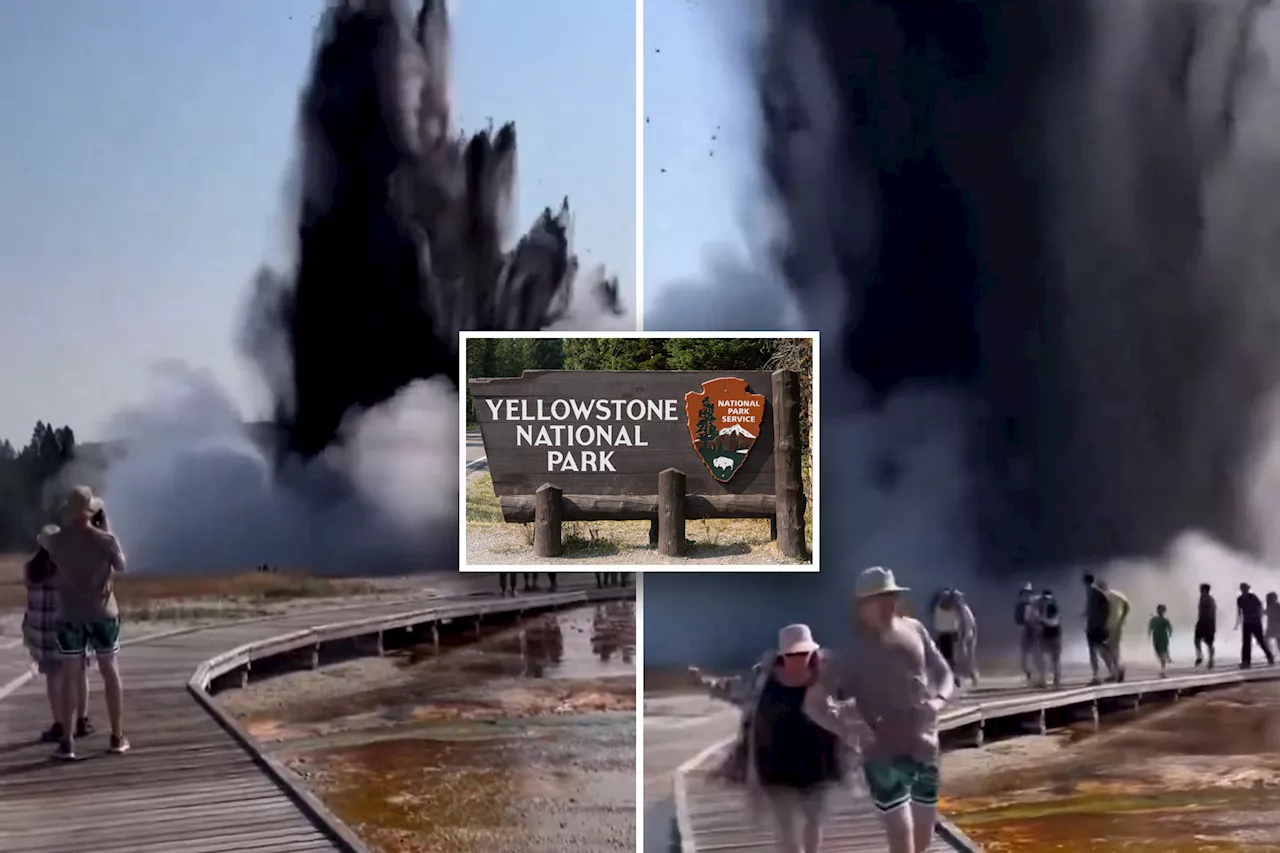 Jaw-dropping video shows Yellowstone geyser explode, sending tourists fleeing in terror