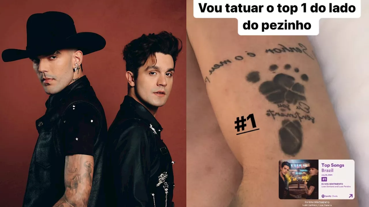 Música com Luan Santana atinge topo de ranking; Luan Pereira celebra com tattoo