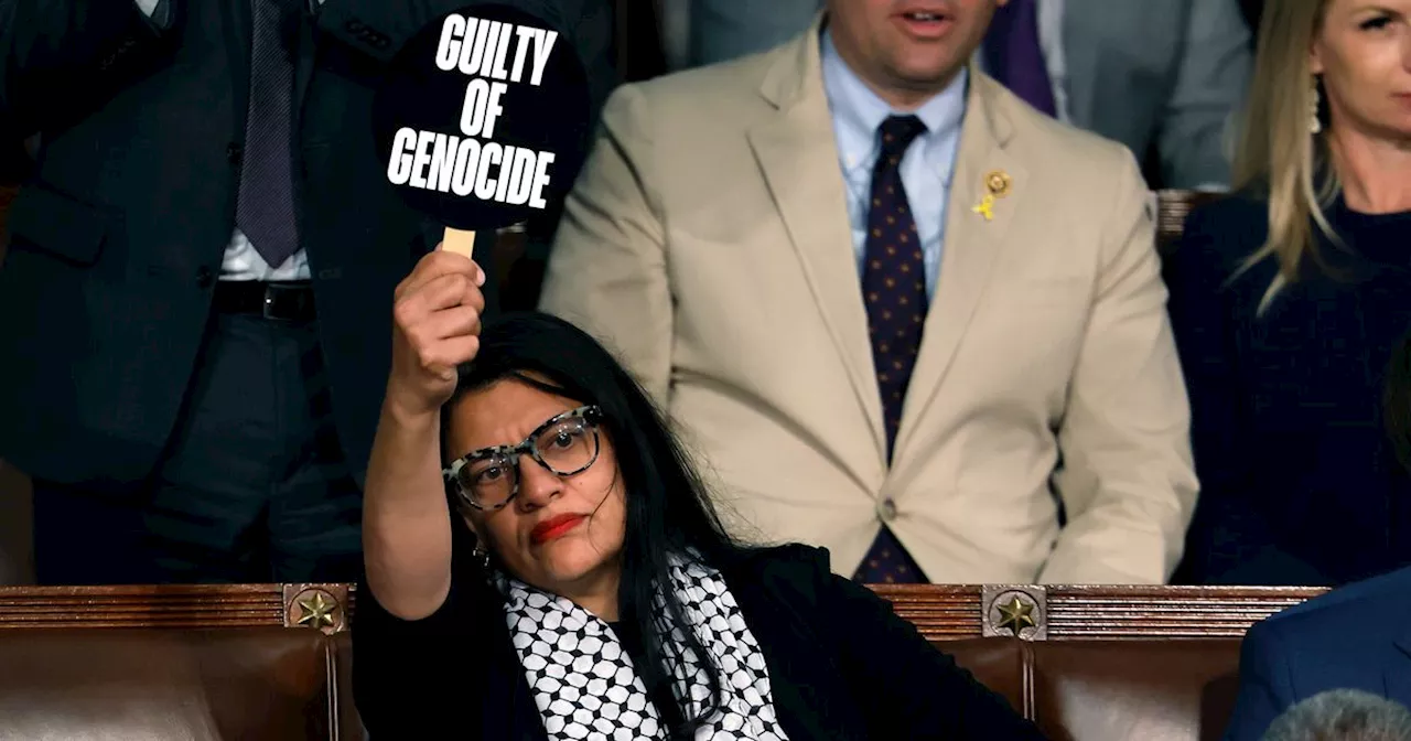 Rep. Rashida Tlaib Protests Netanyahu Speech With 'War Criminal' Sign