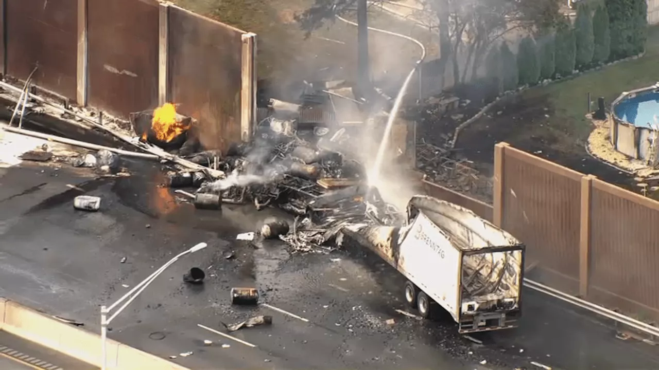 New video shows moment truck hauling chemicals explodes after crash on Route 3 in NJ