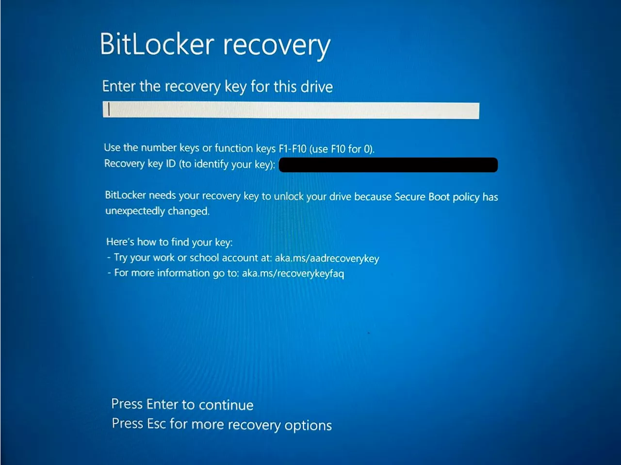 Windows Patch Tuesday update might send a user to the BitLocker recovery screen