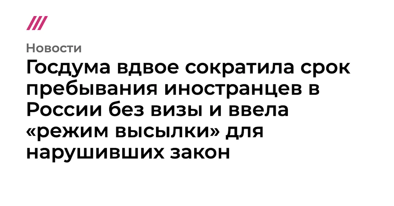 Госдума вдвое сократила срок пребывания иностранцев в России без визы и ввела «режим высылки» для нарушивш...