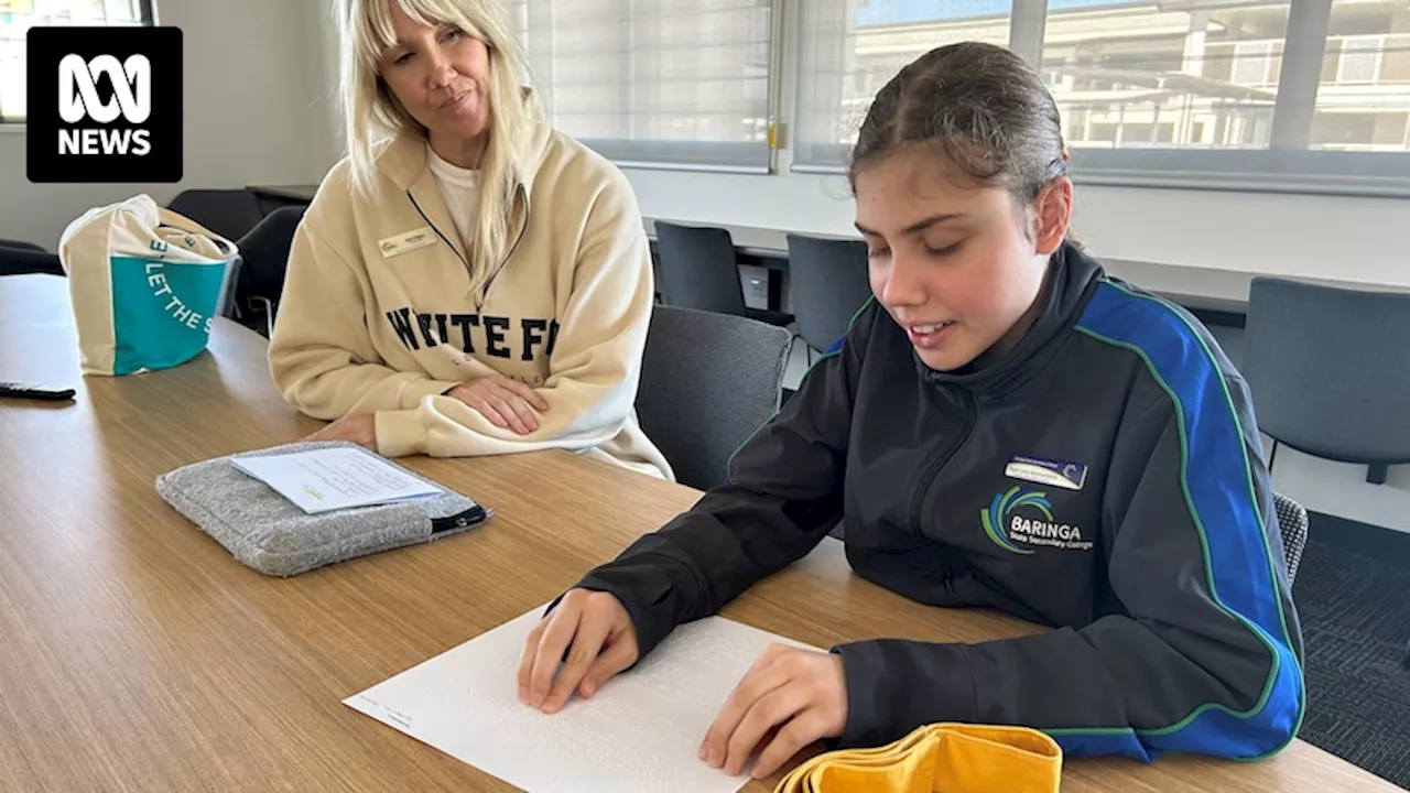 Baringa State Secondary College staff learn braille for blind student Eva Garcia