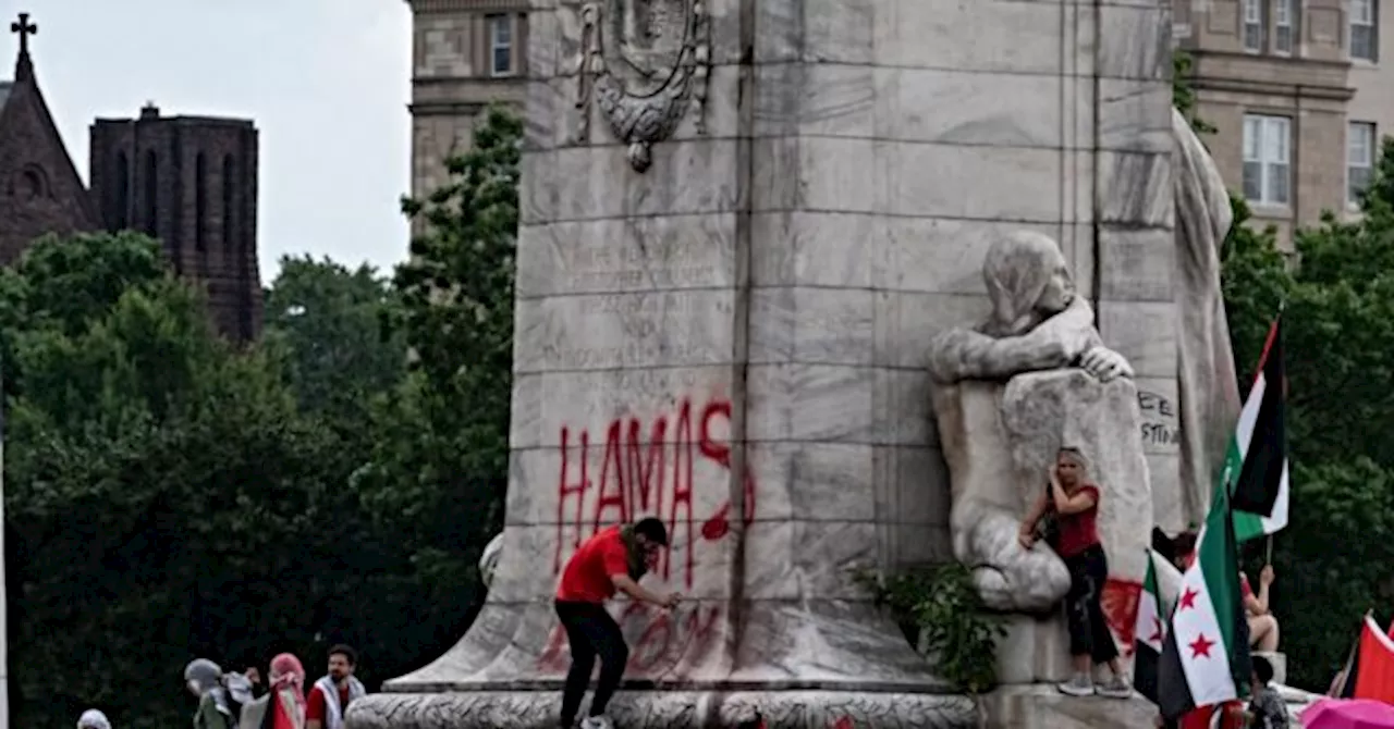 Anti-Israel Protesters Trash Columbus Memorial, Vandalize Liberty Bell