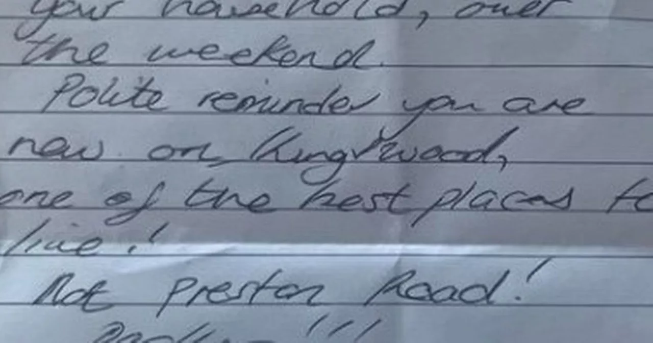 'Snobby' resident's note to new neighbour reminding them they live in posh area