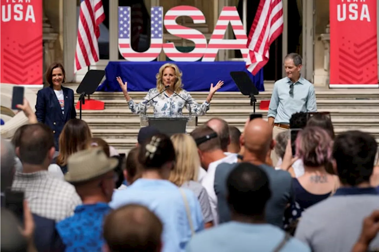 Jill Biden meets with US Olympic athletes in Paris — and even helps with a relay drill