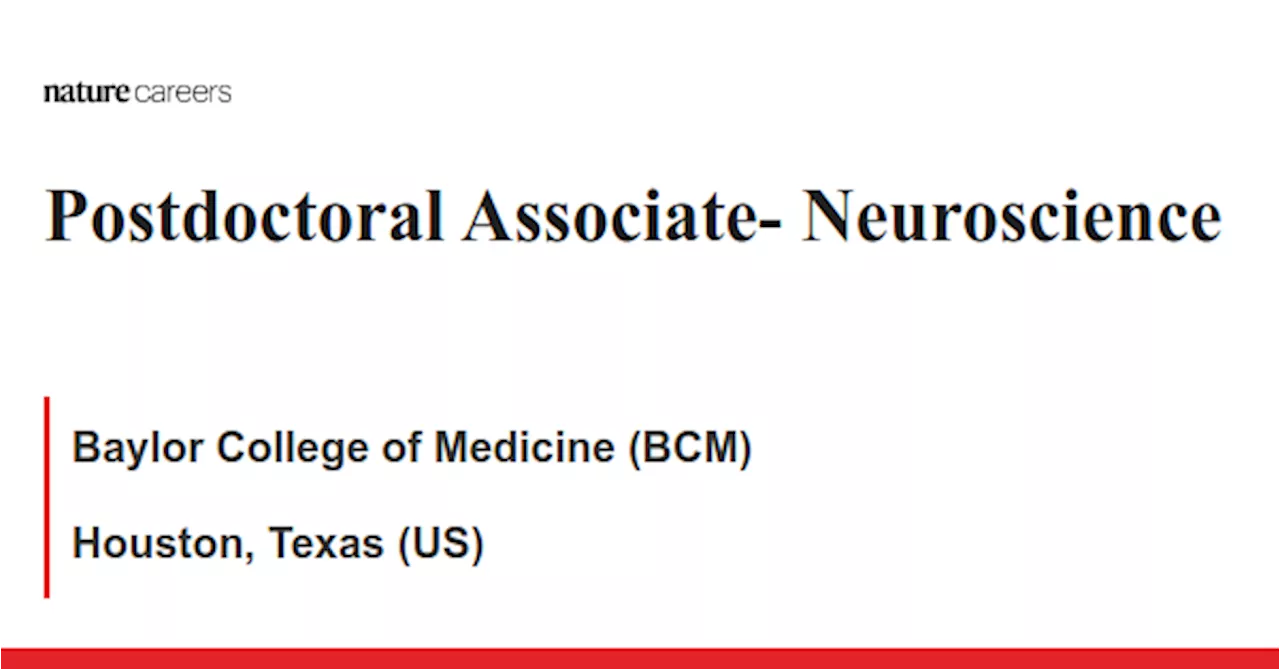 Postdoctoral Associate- Neuroscience - Houston, Texas (US) job with Baylor College of Medicine (BCM)