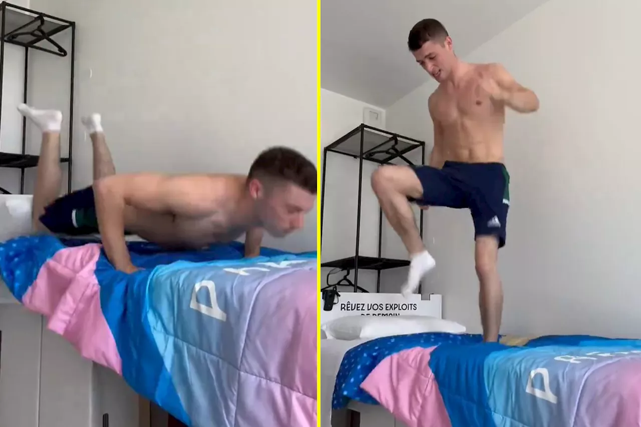 Irish Olympian Rhys McClenaghan tests out ‘anti-sex beds’ at Paris Olympics and shows off the results...