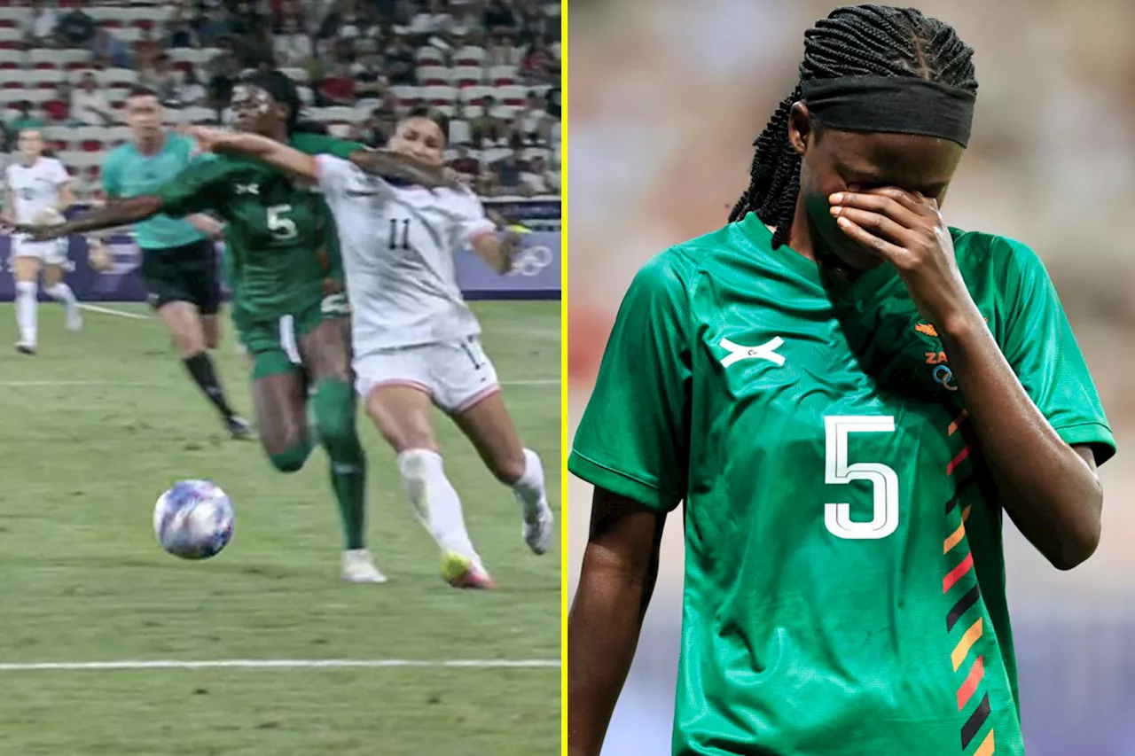 Zambian teenager left in tears following straight red card as Emma Hayes’ USA run riot in Olympics opener...