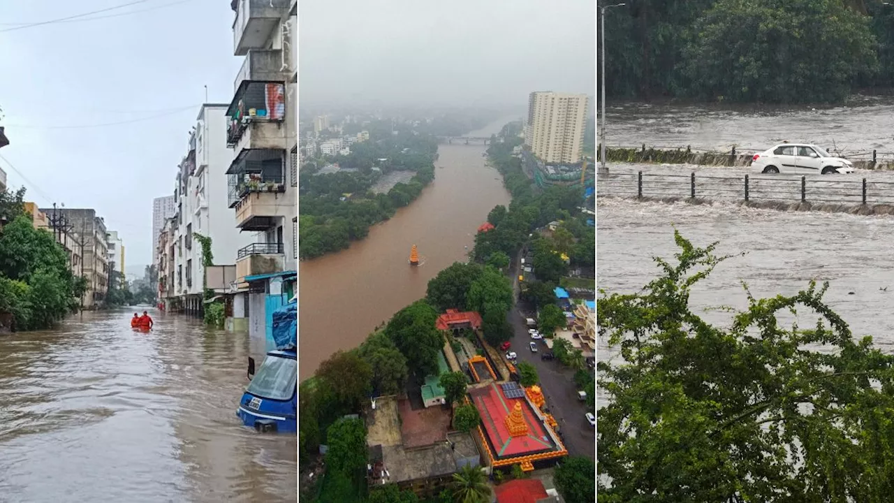 सड़कों पर सैलाब के बीच घर बनें टापू, देखें बाढ़-बारिश से बेहाल मुंबई-पुणे का हाल