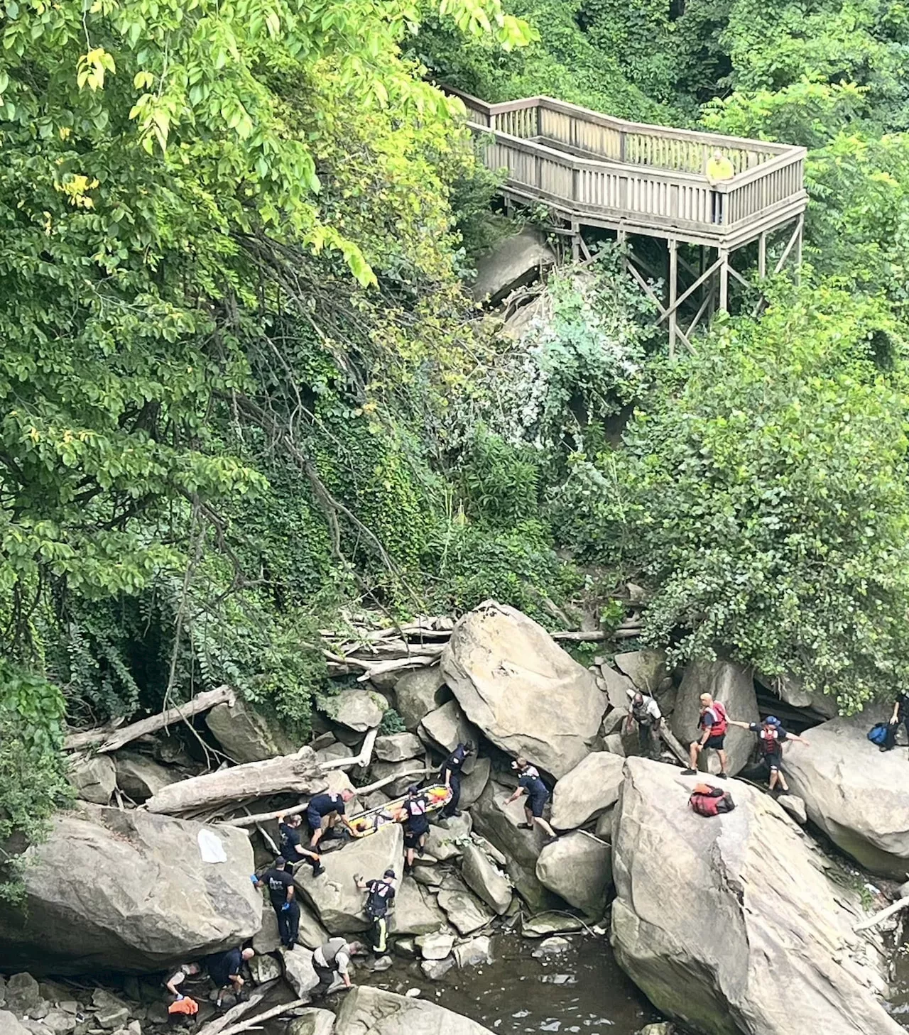 Elyria firefighters, police rescue child after 15-foot fall onto rocks near river