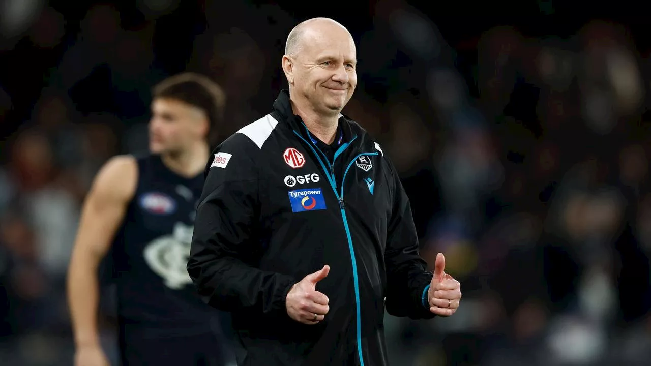 ‘I love the place’: Port coach holds nerve amid West Coast rumours as Power continue top four surge