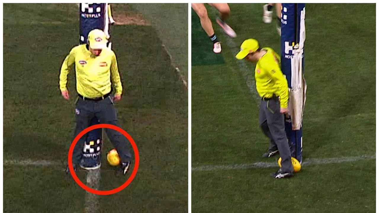 ‘That’s bulls**t’: Controversial moment goal umpire caught in late goal drama