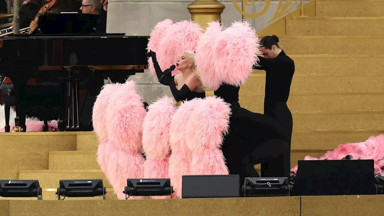 Lady Gaga's Paris Olympics Opening Ceremony Performance Costume Is Coated in Flamingo Pink Feathers