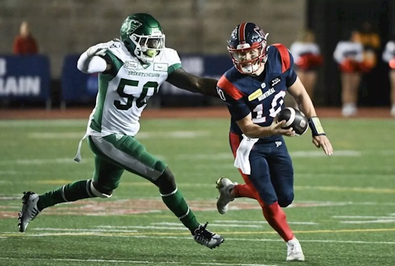 Third-string quarterback Davis Alexander rallies Alouettes past Roughriders 20-16