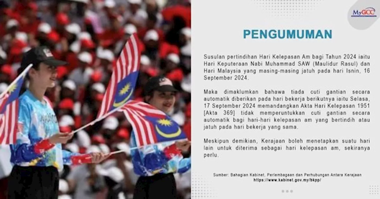 Tiada Cuti Gantian Susulan Pertindihan Hari Malaysia & Maulidur Rasul 16 September Ini