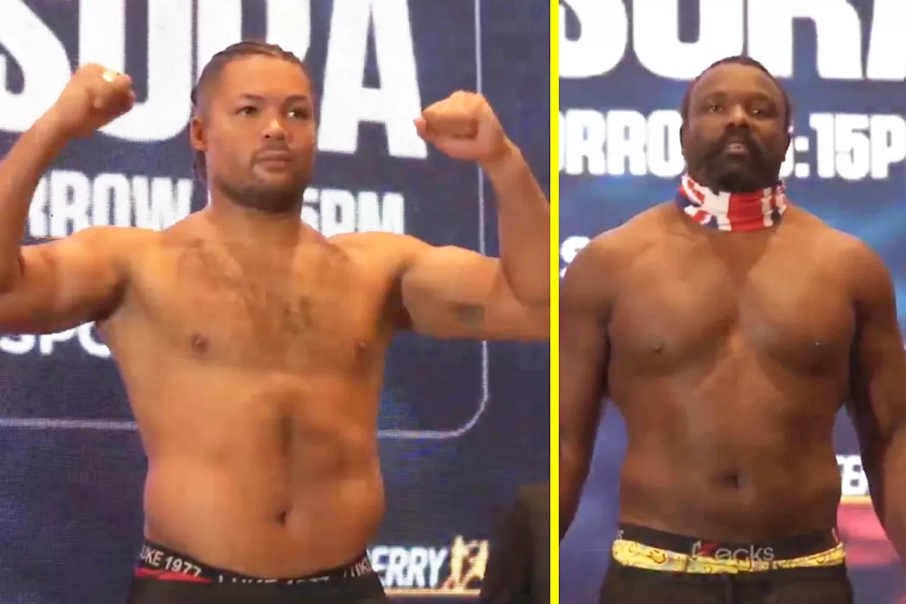 Joe Joyce weighs in nearly two stone heavier than Derek Chisora as rival taunts him with Zhilei Zhang mask...