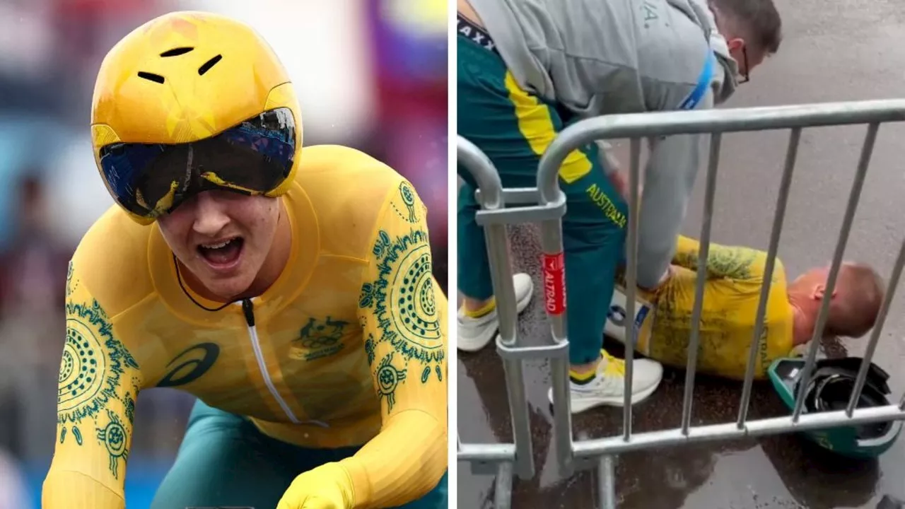 Aussie survives cycling chaos to win nation’s first gold before frightening crash