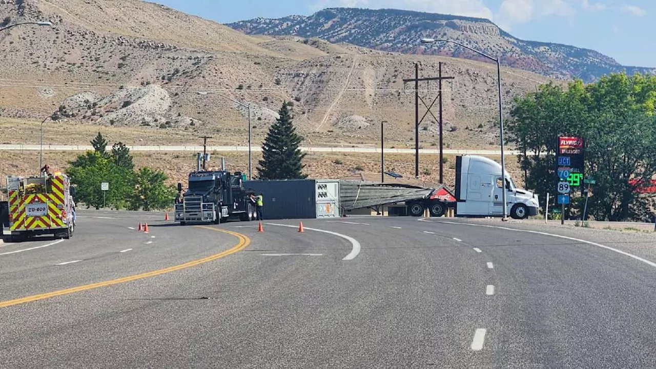 38-ton lithium battery dropped in semi rollover, creating extreme fire hazard in Richfield