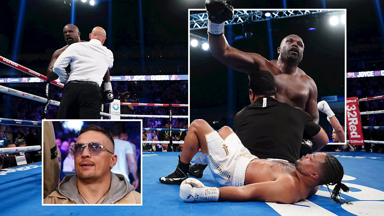 Derek Chisora has Oleksandr Usyk and The O2 on their feet in delight as he beats Joe Joyce in fight of...