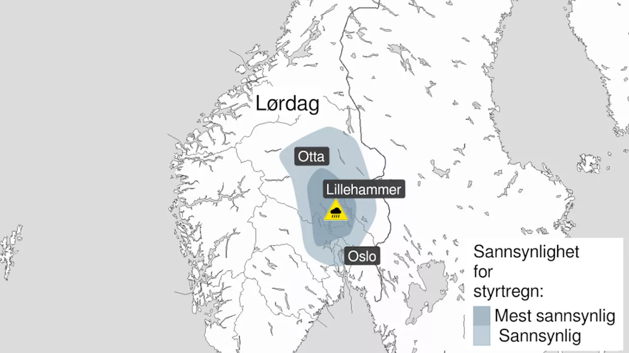 Farevarsel for styrtregn på Østlandet