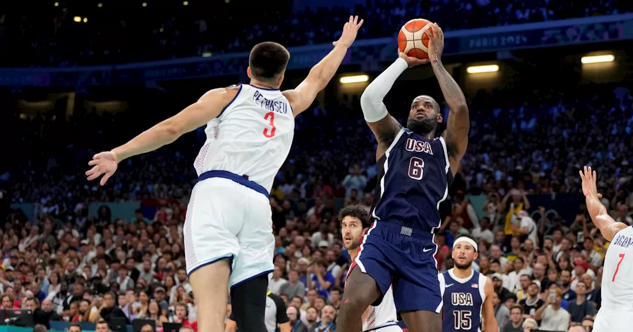 LeBron James, Kevin Durant lead U.S. men's basketball team past Serbia in opening Olympics game