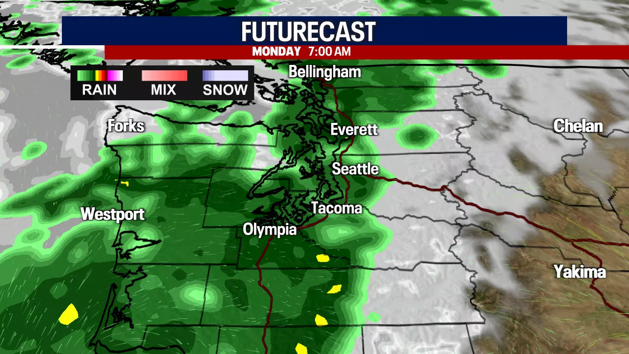 Rare soaking rain event Monday in Seattle and Puget Sound