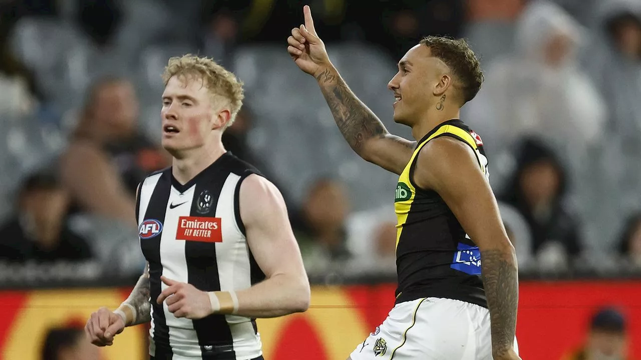 LIVE AFL: Pies’ premiership defence hanging by a thread as Tigers ploy major upset