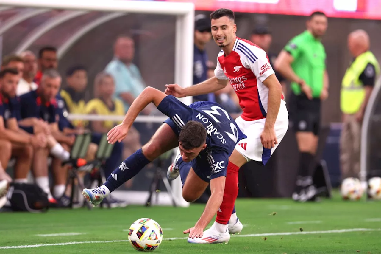 Arsenal’s Gabriel Martinelli scores the winning goal late against Manchester United