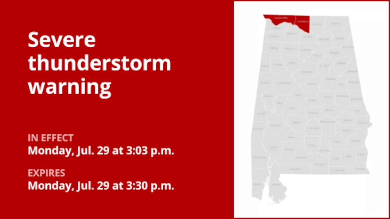 Update: Thunderstorms with damaging winds and penny-sized hail in Lauderdale and Limestone counties Monday