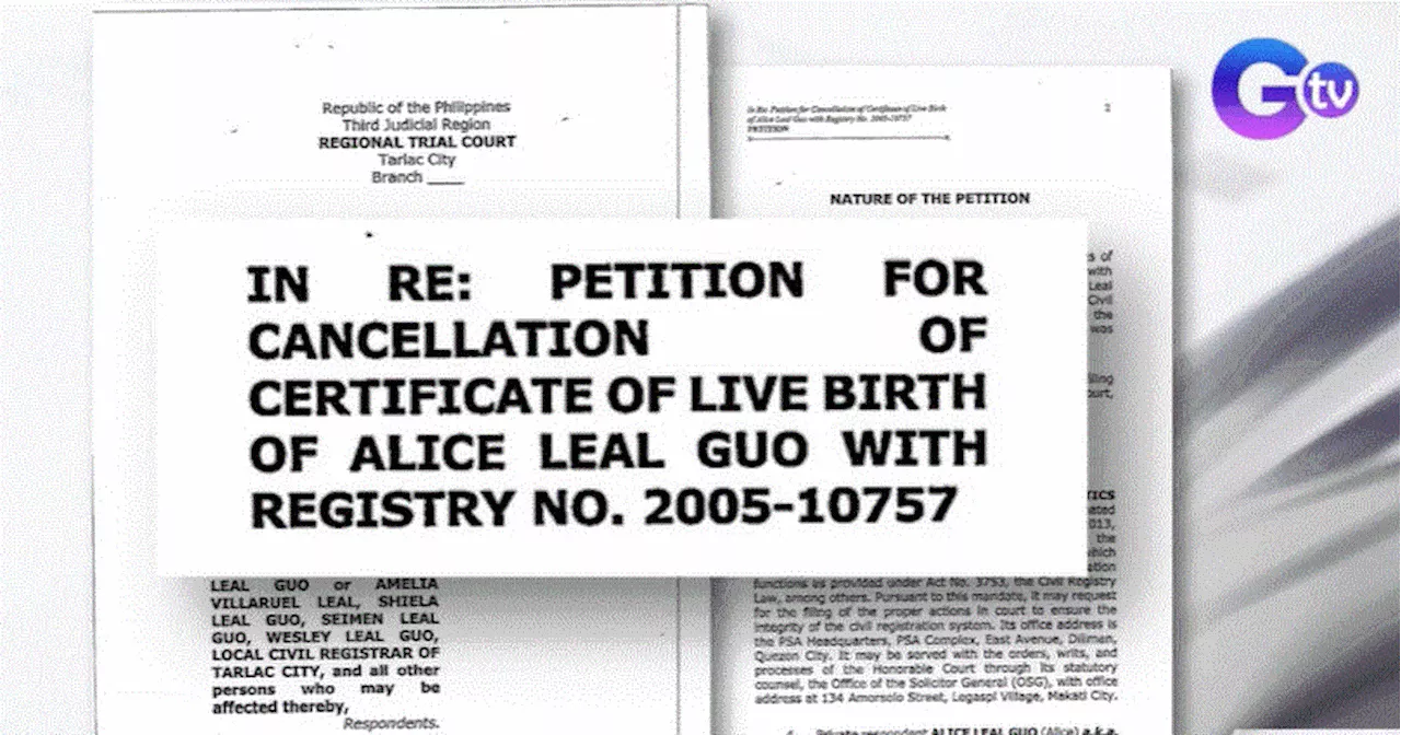 Petition to cancel Alice Guo's birth certificate set in September —SolGen