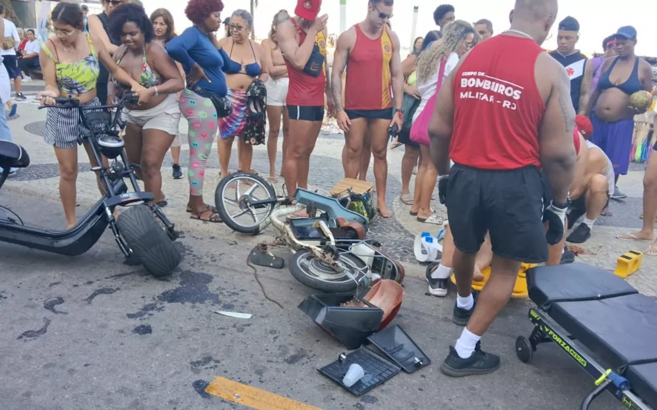 Jovens e uma criança ficam feridos em acidente com bicicletas elétricas na ciclovia de Copacabana