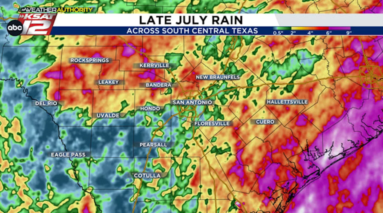 Rainfall totals across South Central Texas following late July rain