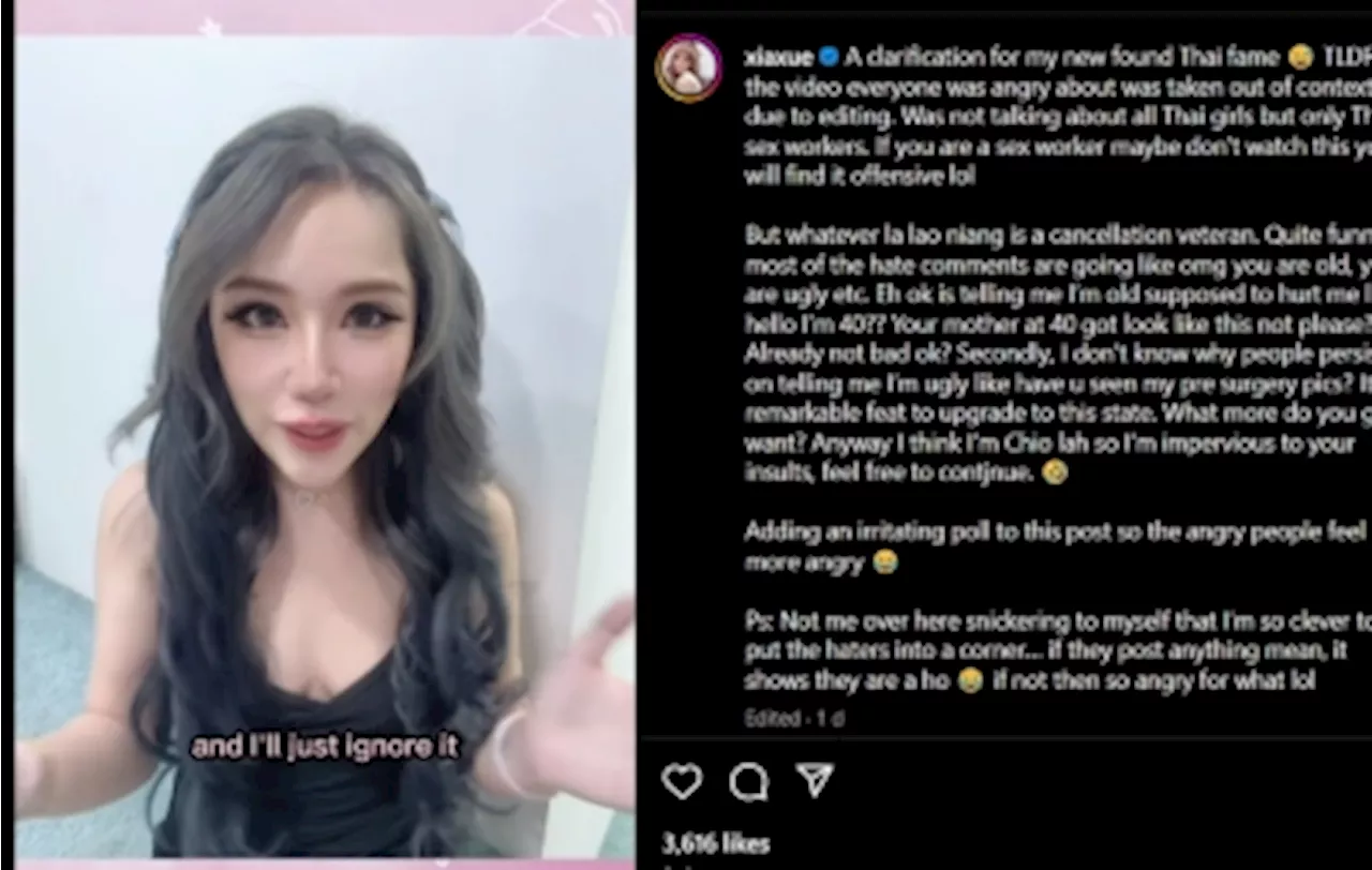 Singaporean influencer Xiaxue under fire after backlash over Thai sex worker remarks (VIDEO)