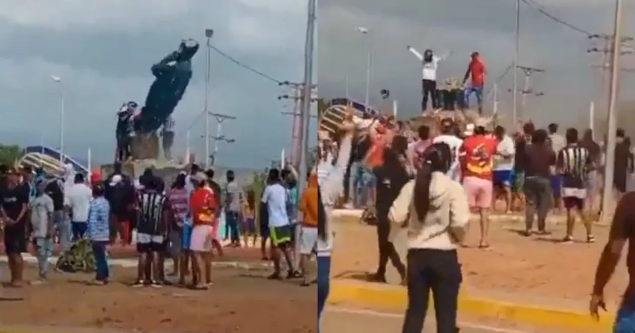 Venezuela estalló en contra del régimen de Nicolás Maduro: tumbaron una estatua de Chávez en protesta