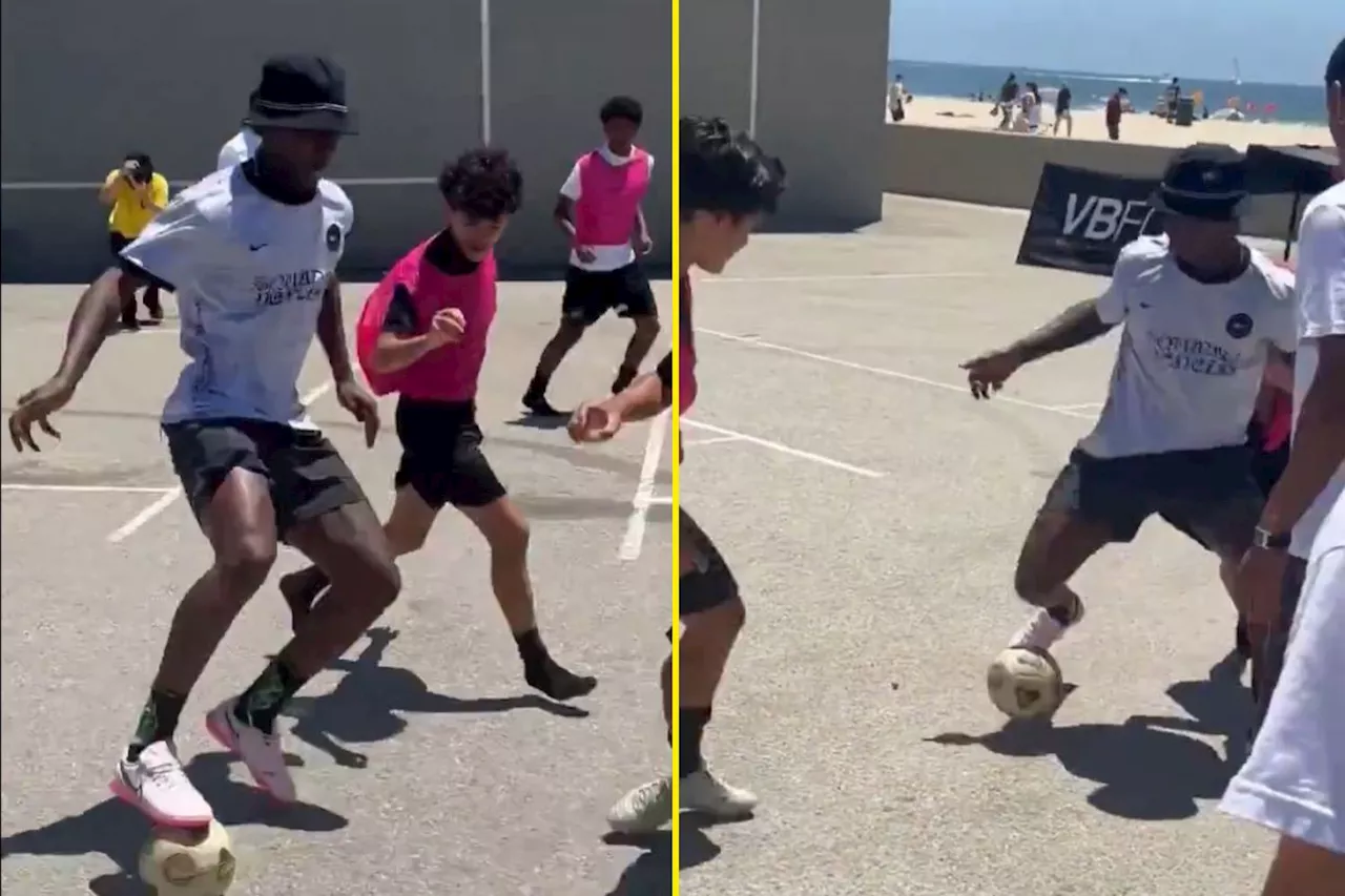 Kobbie Mainoo shows off his skills on Venice Beach with Love Island brother in LA...