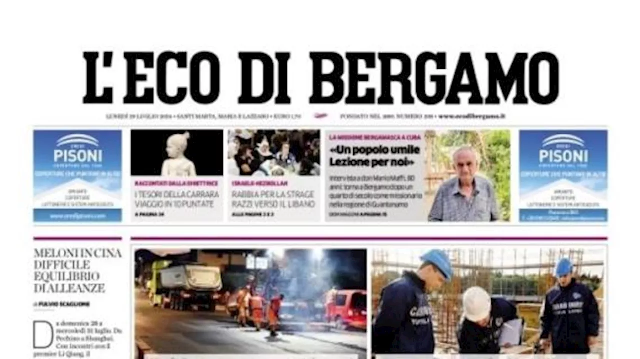 L'apertura de L'Eco di Bergamo: 'Mercato Atalanta, settimana calda in entrata e in uscita'