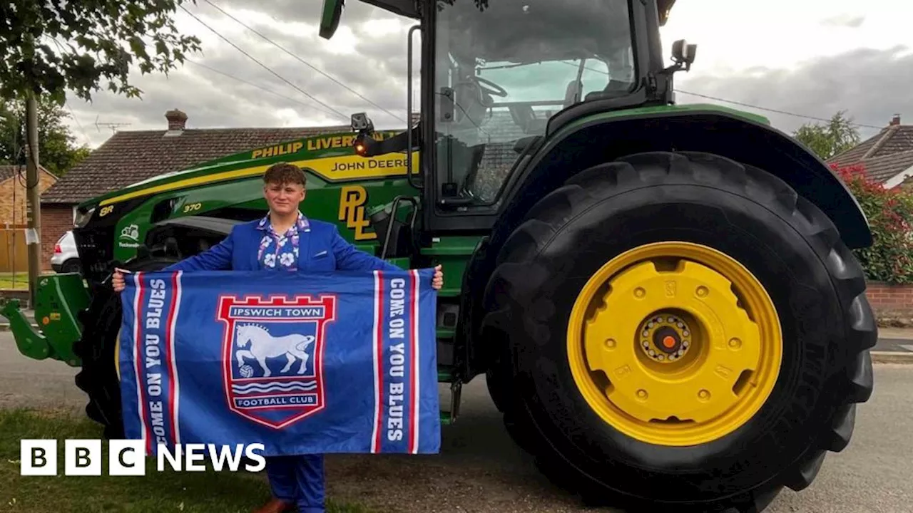 Ipswich Town fan turns Tractor Boy for school prom arrival