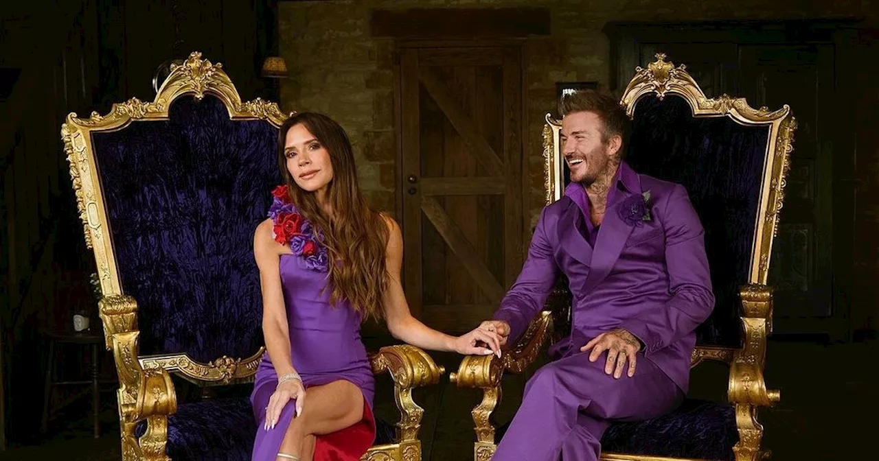 David and Victoria Beckham stun fans in famous purple wedding attire 25 years on