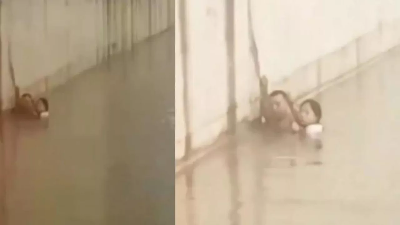 En video: el valiente rescate de abuelita a niña que cayó a un río tras inundaciones