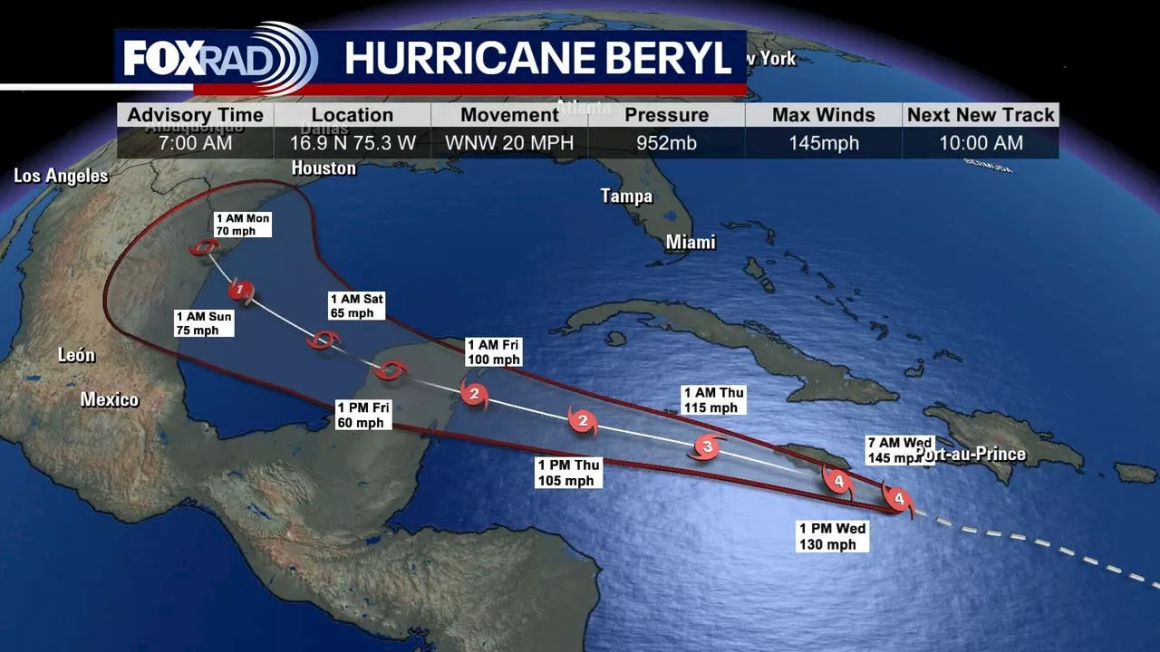 Hurricane Beryl tracker: Updates, projected path, location on Wednesday