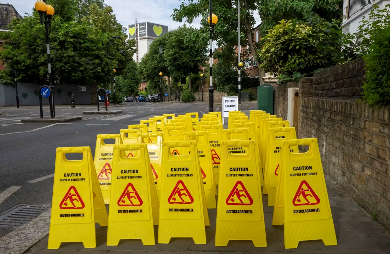 Signs by polling booth near Grenfell Tower warn voters of ‘slippery politicians’