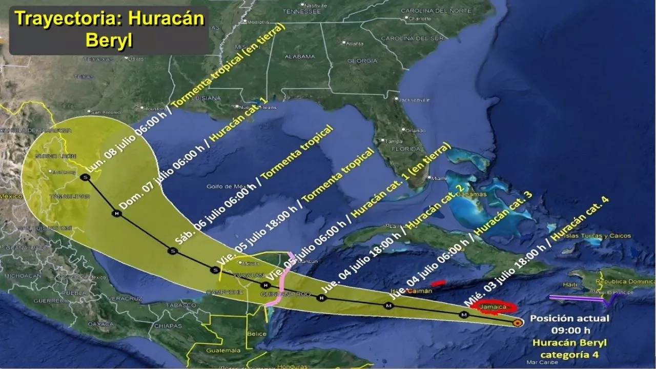 Huracán Beryl: México se prepara, sigue la trayectoria de este 3 de julio