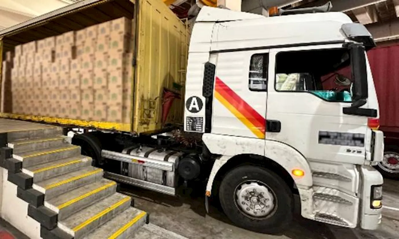 Lorry at Tuas Checkpoint found with 5,000 cartons of contraband cigarettes among liquid detergents