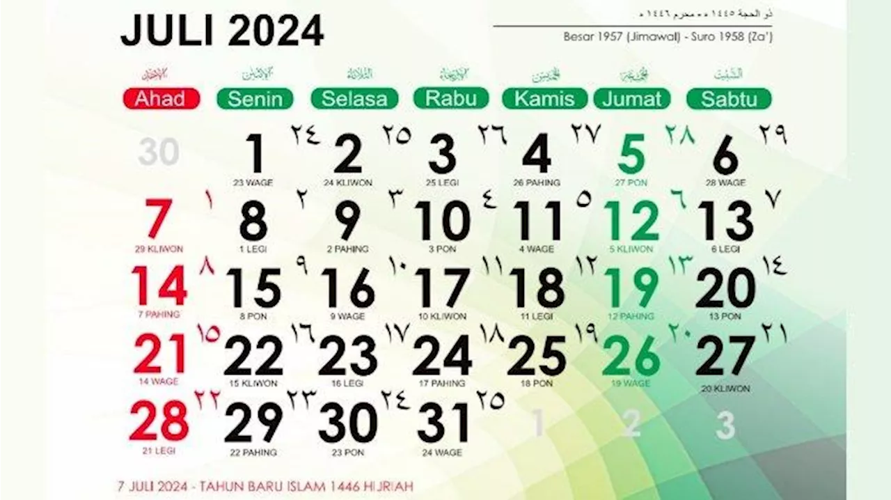 Link Download Kalender Juli 2024, Lengkap dengan Hari Pasaran, Weton Jawa, hingga Libur Nasional