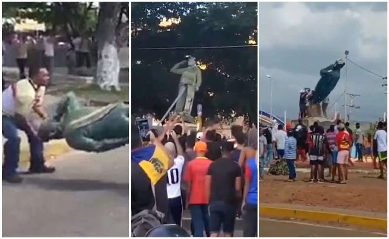 VIDEOS: Venezolanos derriban cuatro estatuas de Hugo Chávez, en protestas contra Nicolás Maduro