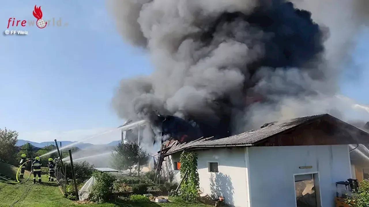 Stmk: Wirtschaftsgebäudebrand in Etzersdorf (St. Ruprecht a.d. Raab) → zwei Wohnhäuser gerettet